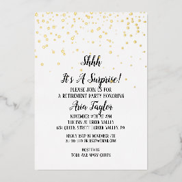 Shhh es ist eine Überraschung Confetti Rente Gold Folieneinladung