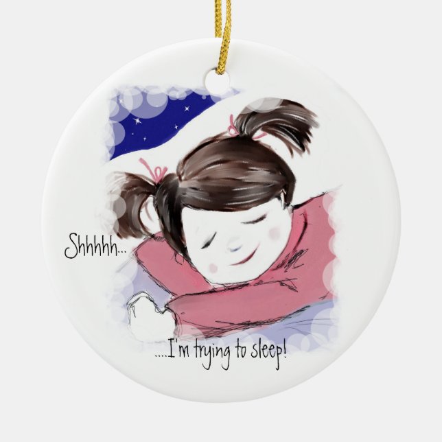 Shhh… kleines Mädchen Schlafen-Kunst Anhänger Keramikornament (Vorne)