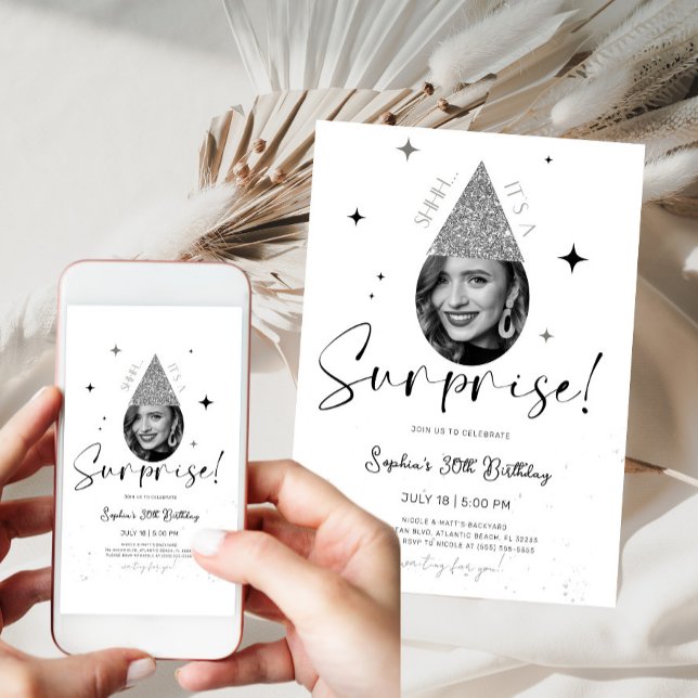 Shhh Surprise Invitation d'anniversaire avec photo (Créateur téléchargé)