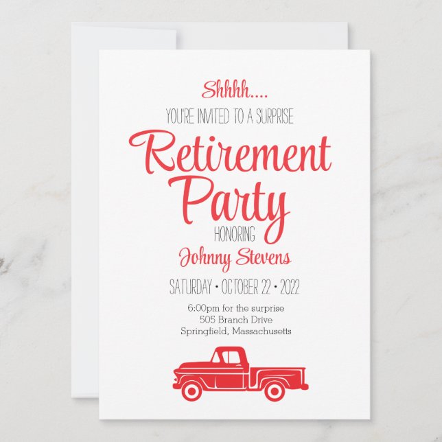 Shhh Surprise Retraite Party Invitation (Devant)