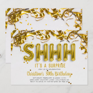 Shhhh Überraschung Party Einladung | Goldballons