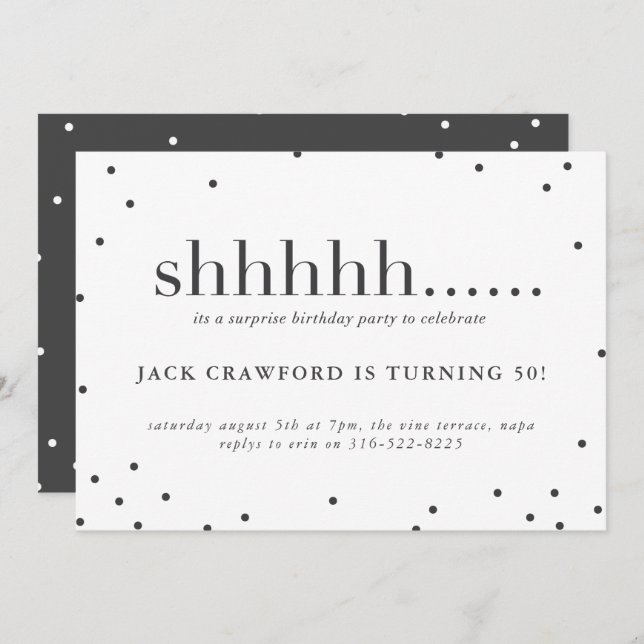 Shhhhh, invitation de fête d'anniversaire de (Devant / Derrière)