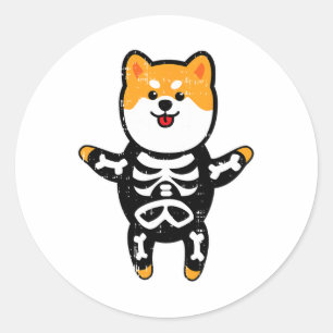 Shi Inu Skeleton Kostüm Niedlich Easy Dog Hallowee Runder Aufkleber