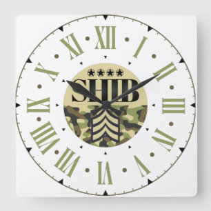 Shib Army General Roman Numeral Quadratische Wanduhr
