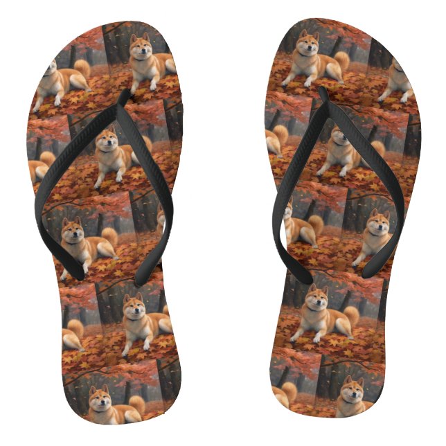 Shib Inu im Herbst Leaves Fall Inspiriert Flip Flops (Fußbett)