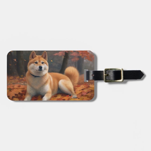 Shib Inu im Herbst Leaves Fall Inspiriert Gepäckanhänger (Vorderseite horizontal)
