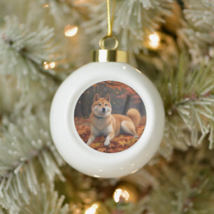 Shib Inu im Herbst Leaves Fall Inspiriert Keramik Kugel-Ornament