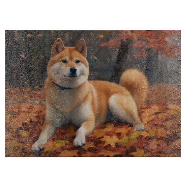 Shib Inu im Herbst Leaves Fall Inspiriert Schneidebrett (Vorderseite)