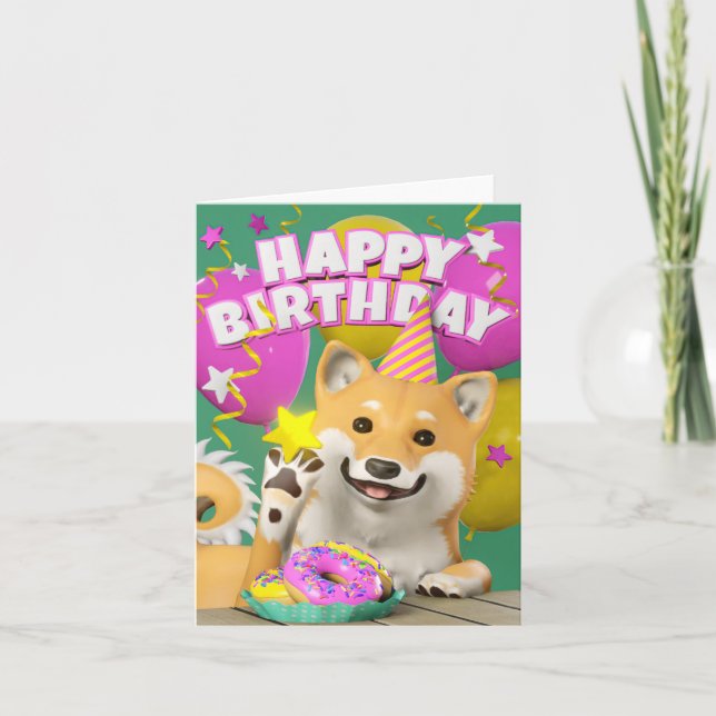 Shiba Happy Birthday Karte (Vorderseite)