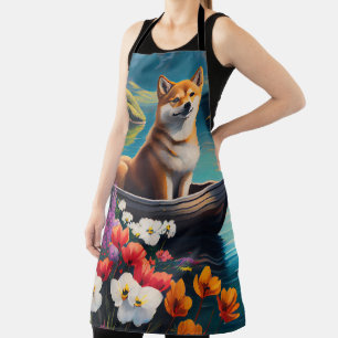 Shiba Inu auf einem Paddel: Ein landschaftliches A Schürze