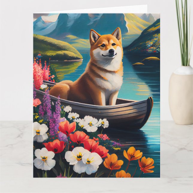 Shiba Inu auf einem Paddle: Ein Landschaftliches A Karte (Vorderseite)