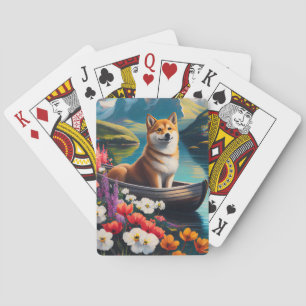Shiba Inu auf einem Paddle: Ein Landschaftliches A Spielkarten
