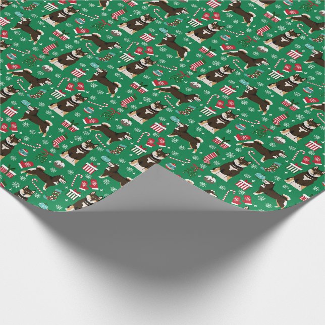 Shiba Inu Black und Tan Weihnachtshund Geschenkpapier (Ecke)
