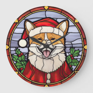 Shiba Inu Buntglas Weihnachten Große Wanduhr