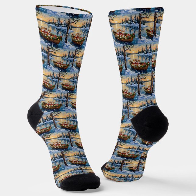 Shiba Inu Christmas Boat Holiday Socken (Gewinkelt)