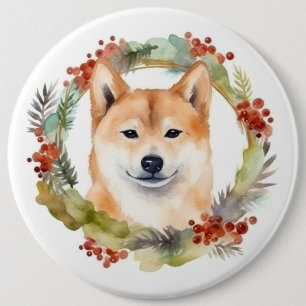 Shiba Inu Christmas Wreath Festivals Button