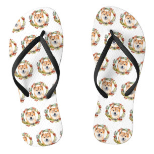 Shiba Inu Christmas Wreath Festivals Flip Flops