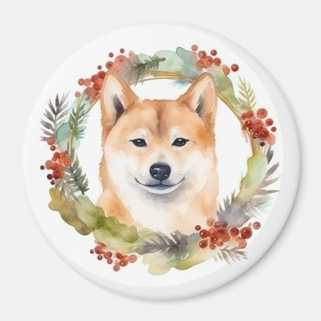 Shiba Inu Christmas Wreath Festivals Magnet (Vorne)
