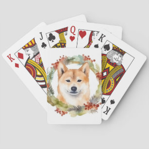 Shiba Inu Christmas Wreath Festivals Spielkarten