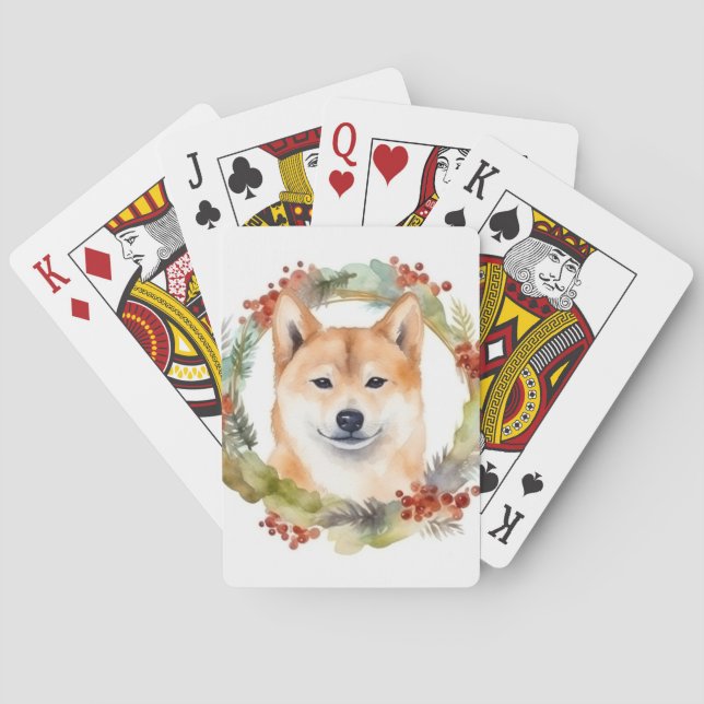 Shiba Inu Christmas Wreath Festivals Spielkarten (Rückseite)
