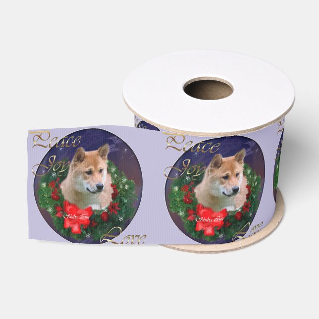 Shiba Inu Christmas Wreath Ripsband (Spule)