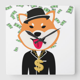 Shiba Inu Crypto Millionaire Carré Horloge murale