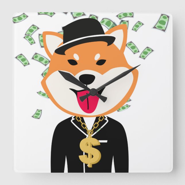 Shiba Inu Crypto Millionaire Square Wall Uhr (Vorderseite)