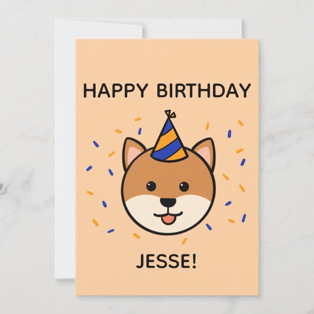 Shiba Inu Dog | Blue & Orange Birthday Flat Karte (Vorderseite)