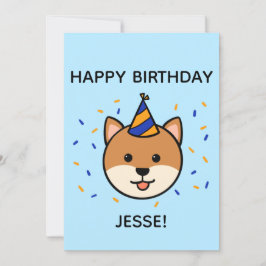 Shiba Inu Dog | Blue & Orange Birthday Flat Karte