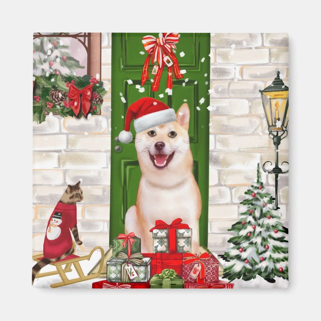 Shiba Inu Dog Christmas Magnet (Vorne)
