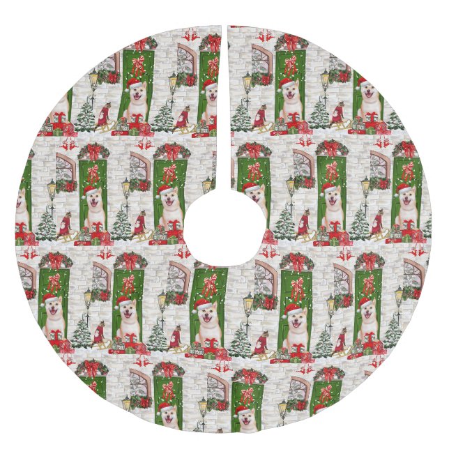 Shiba Inu Dog Christmas Polyester Weihnachtsbaumdecke (Vorderseite)
