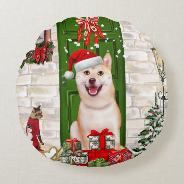 Shiba Inu Dog Christmas Rundes Kissen (Vorderseite)