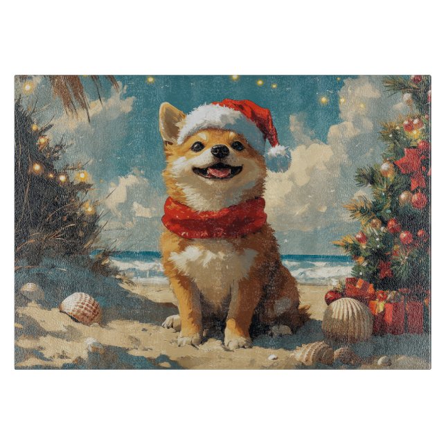 Shiba Inu Dog Christmas Vintag Beach Schneidebrett (Vorderseite)