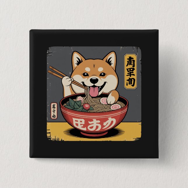 Shiba Inu Dog Eating Ramen Button (Vorderseite)