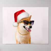 Shiba Inu dog in Santa Claus red hats