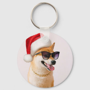 Shiba Inu dog in Santa Claus red hats Schlüsselanhänger