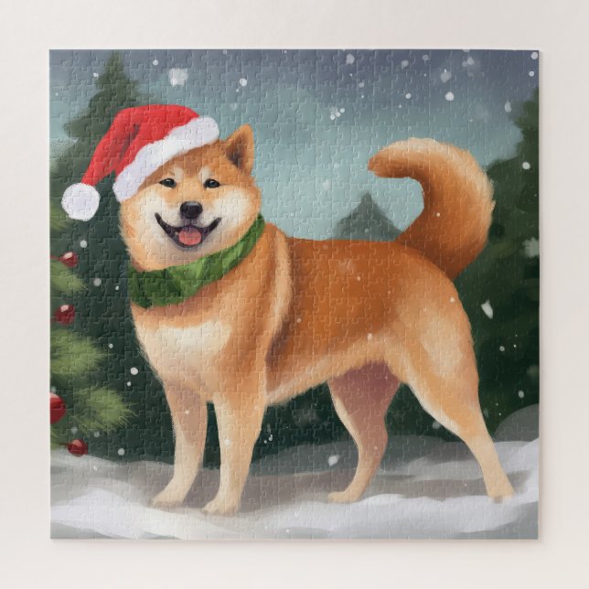 Shiba Inu Dog in Schnee Weihnachten (Vertikal)