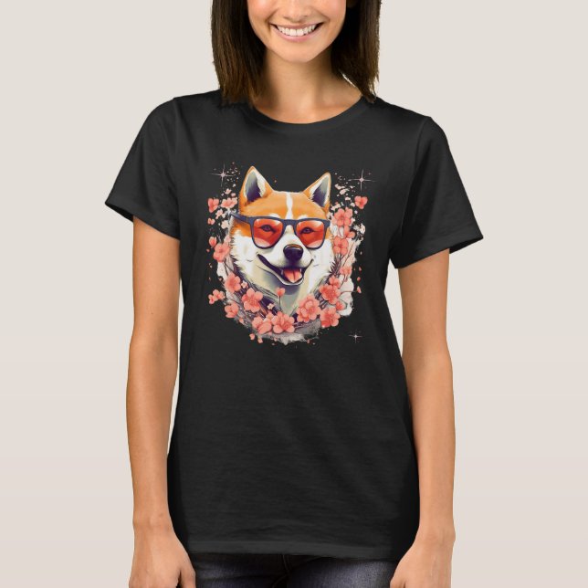 Shiba Inu Dog Japanischer Cherry Blossom Sakura Fl T-Shirt (Vorderseite)