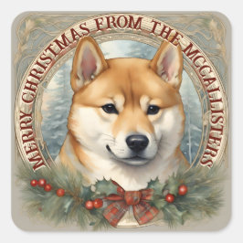 Shiba Inu Dog Personalisierter Weihnachtskartensti Quadratischer Aufkleber