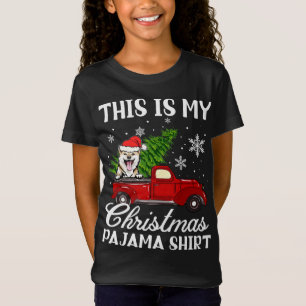 Shiba Inu Dog Reiten roter LKW mit Weihnachtsbaum T-Shirt