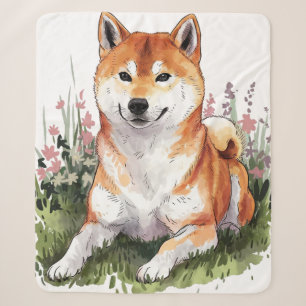Shiba Inu Dog Sherpa Blanket Wasserfarbdesign Sherpadecke