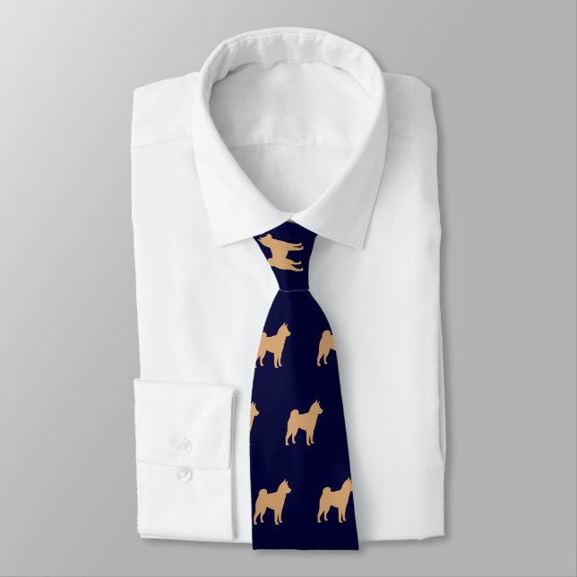 Shiba Inu Dog Silhouetten Muster Navy Blue Krawatte (Gebunden)