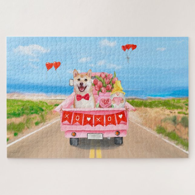 Shiba Inu Dog Valentine's Day Lkw Herz (Horizontal)