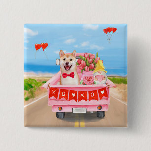 Shiba Inu Dog Valentine's Day Lkw Herz Button