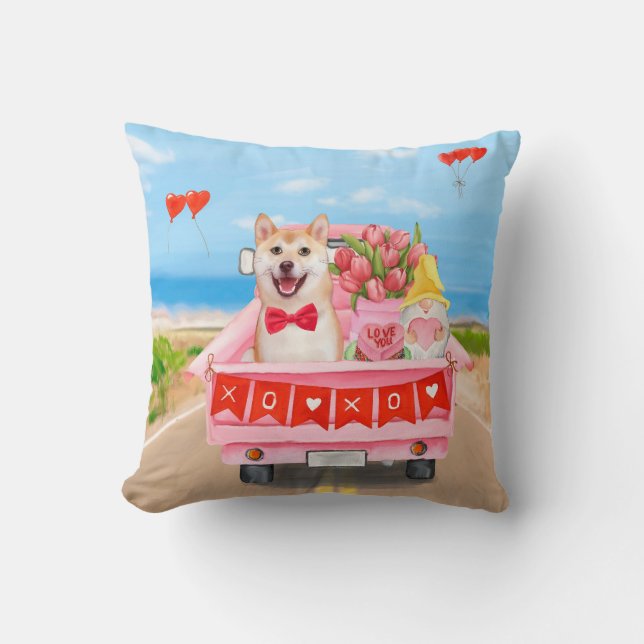 Shiba Inu Dog Valentine's Day Lkw Herz Kissen (Vorderseite)