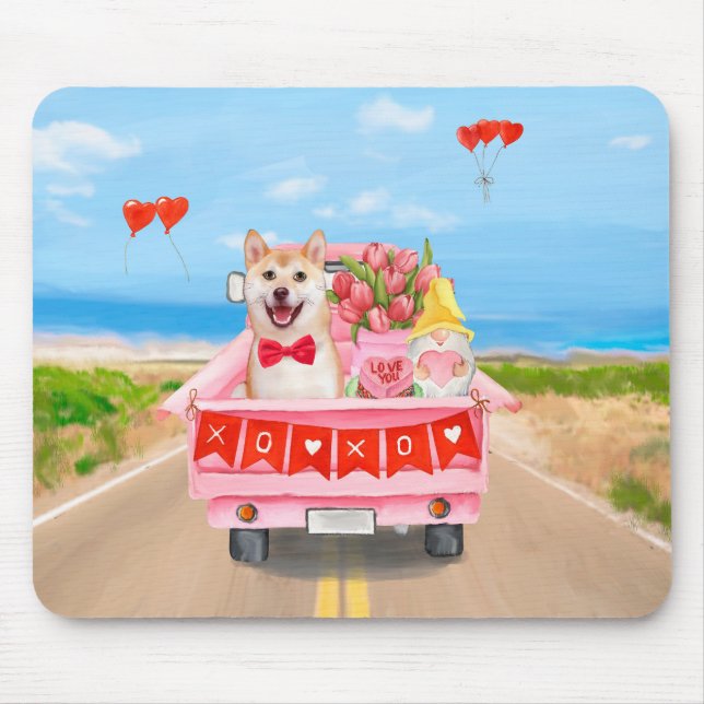 Shiba Inu Dog Valentine's Day Lkw Herz Mousepad (Vorne)