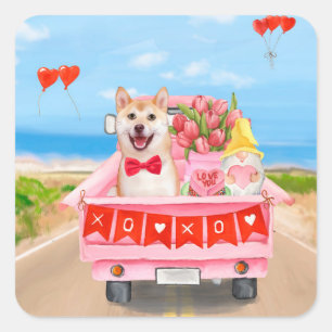 Shiba Inu Dog Valentine's Day Lkw Herz Quadratischer Aufkleber