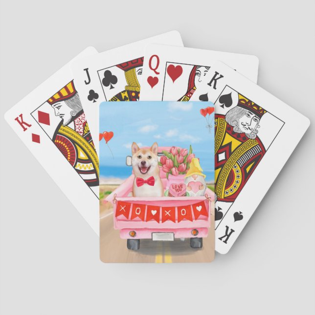Shiba Inu Dog Valentine's Day Lkw Herz Spielkarten (Rückseite)