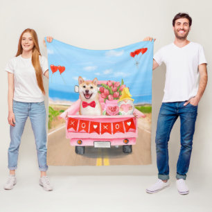 Shiba Inu Dog Valentine's Day Truck Fleecedecke