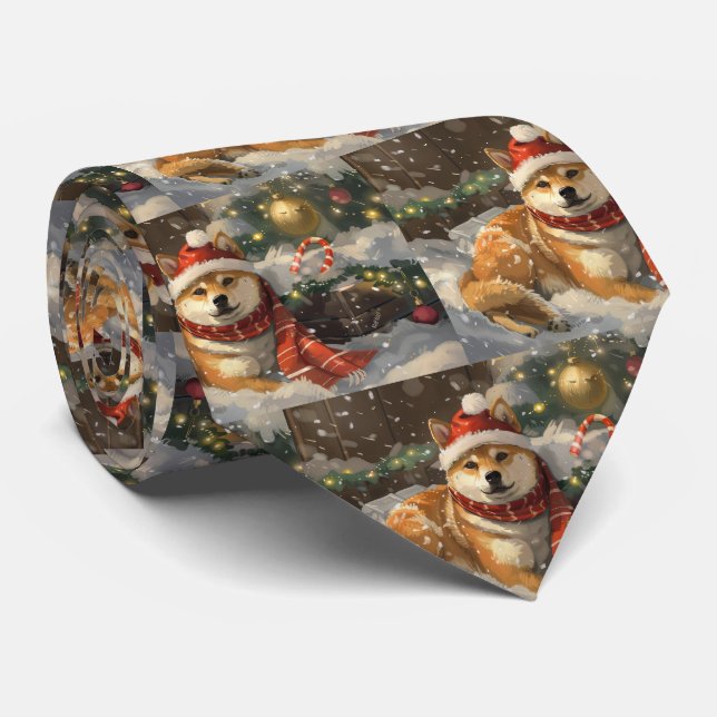 Shiba Inu Dog Weihnachtsfest Krawatte (Gerollt)
